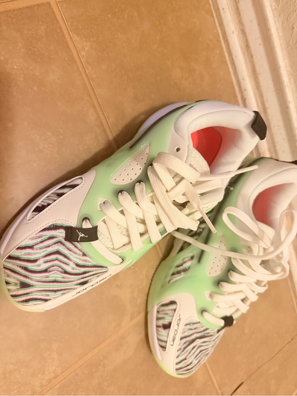 Jordan Kids Mint Green, White & Coral Accent Sneakers